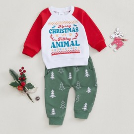 Himllauen Baby Boys Girls Christmas Outfits Crew Neck Long Sleeve Baby Christmas Clothes Letters Print Embroidery Sweatshirt and Sweatpant (Red 4, 3-6 Months)