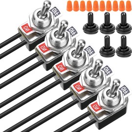 Xiatiaosann Rocker Switch Toggle Switch 2 Pin 2 Position SPST Latching 6A 125VAC /10A 12VDC On/Off Emergency Light for Car Electronic Applications with 13cm Cable,Waterproof Metal Knob Cover Cap, Set