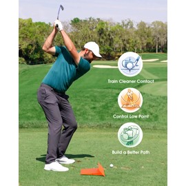 Impact Position Golf Swing Trainer, Golf Impact Training Wedge with Removable Guide Wall & Storage Case, Golf Swing Path Trainer for Ball-First Contact, Low Point Control, Center Contact & Club Path