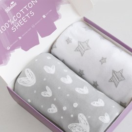 Bassinet Fitted Sheets for UPPAbaby Bassinet, 100% Jersey Knit Cotton Sheets, Breathable and Heavenly Soft, Grey and White Print for Baby