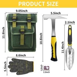 14 PCS Geology Rock Pick Hammer Kit, Gold Mining & Prospecting Equipment Tool, Musette Bag, 22oz Hammer & Digging Chisels, Shovel, Magnifying Glass, Whistle, Goggles