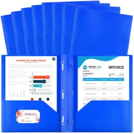 8 Pack Plastic Folders with Pockets, Pocket Folders with 2 Pockets, ROOKEA Prongs Colorful Letter Size Folders File Pocket Folders with Business Card Slots for School Office