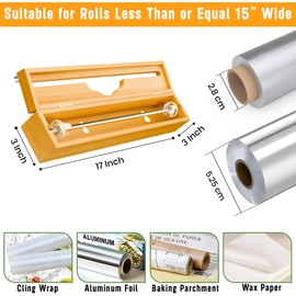 15'' Bamboo Plastic Wrap Dispenser with Cutter - Kitchen Wrap Dispenser with Cutter for Plastic Wrap,Parchment Paper Roll - Aluminum Foil Dispenser for Kitchen, Compatible with Up to 15'' Roll
