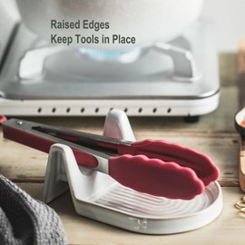 Ceramic Spoon Rest for Countertop Heat-Resistant Spoon Rest for Stove Top Kitchen Gadgets & Kitchen Utensils Holder White