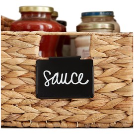 Basket Labels Clip on | Label Holders for Basket or Storage Bins Includes White Chalk Markers (18 Cream Holders + 4 Black Chalk Makers)