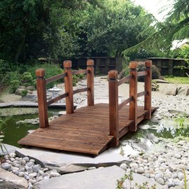 5FT Wooden Garden Bridge Arch Stained Footbridge Decorative Backyard Bridge with Double Safety Railings Outdoor Lawn Bridge Walkway for Garden Yard Patio Courtyard Outdoor Décor Garden Bridges