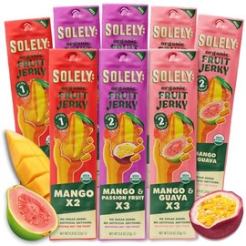 SOLELY - Organic Fruit Jerky Variety Pack - 8 Flavors, 8 Individually Wrapped Strips - Fruit Leather Made from Dried Fruit - Healthy Snacks for Adults & Kids - Non GMO, Vegan - 0.8oz (23g)