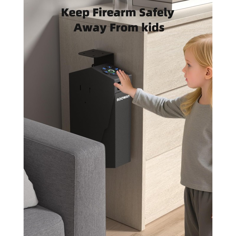 SOOWAY Biometric Gun Safe for Pistols, Single Mount Bedside Pistol