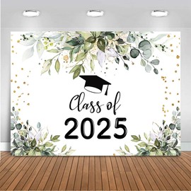 Mocsicka 7x5ft Graduation Backdrop Class of 2025 Sage Green Graduation Photo Background Congrats Grads Green Leaves Black Bachelor 2025 Graduation Decorations Banner Photo Booth Props