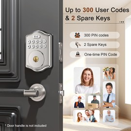 52HZ Keyless Entry Door Lock with Code, Electronic Keypad Deadbolt with 2 Keys, Smart Door Locks for Front Door, Voice Guidance, Anti-Peeping Password, Auto Lock, Easy to Install, Satin Nickel