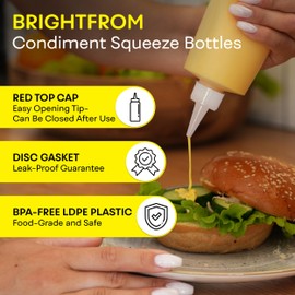 BRIGHTFROM Condiment Squeeze Bottles, 12 OZ Empty Squirt Bottle with Red Top Cap, Leak Proof - Great for Ketchup, Mustard, Syrup, Sauces, Dressing, Oil, Arts and Crafts, BPA FREE Plastic - SET of 2
