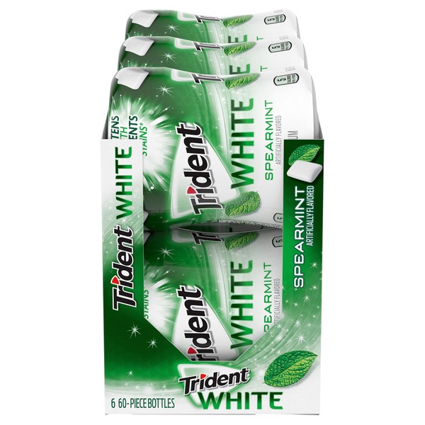 Trident White Spearmint Sugar Free Gum, 6 Bottles of 60 Pieces (360 Total Pieces)