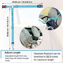 Dog Seat Belts For Cars, Uk Headrest Dog Car Seat Belt, Adjustable Dog Car Harness Dogs Safety Seatbelt, Anti Shock Elastic Pet Restraint Strong Leads Harness For Dogs Pets Safety (Blue)