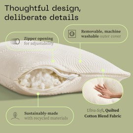 Coop Home Goods Adjustable Latex Pillow Queen, with Talalay Latex & Microfiber Fill, Best Pillows for Sleeping, Naturally Cooling, Eco-Friendly, Medium Firm Pillow for Back, Stomach or Side Sleepers