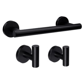 SEIDO - Juego de accesorios de baño negro, toallero para pared de baño, acero inoxidable SUS 304, juego de accesorios de baño, toallero negro, 3 piezas