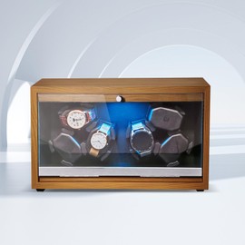 Newymaking 6 Slots Automatic Watch Winder, Wooden Watch Case with Serenity Backlight, Super Quiet Motor, Soft Watch Pillows for Women and Man Watches, USB Powered Supply, Balck