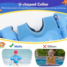 MoKo Manguitos de natación para niños, chaleco salvavidas de dibujos animados con correa para el hombro, chaqueta de entrenamiento de natación, traje de baño flotante, accesorios con silbato para