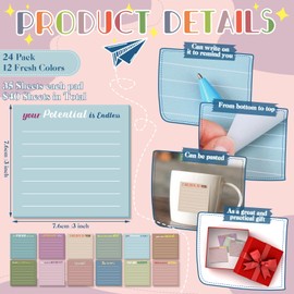 Yinder 24 Pcs Inspirational Sticky Notes with Lines Cute Motivational Sticky Note Pad Appreciation Sticky Notes Gifts for Coworkers Nurse Office Supplies 3 x 3''(Morandi Color,Appreciation)