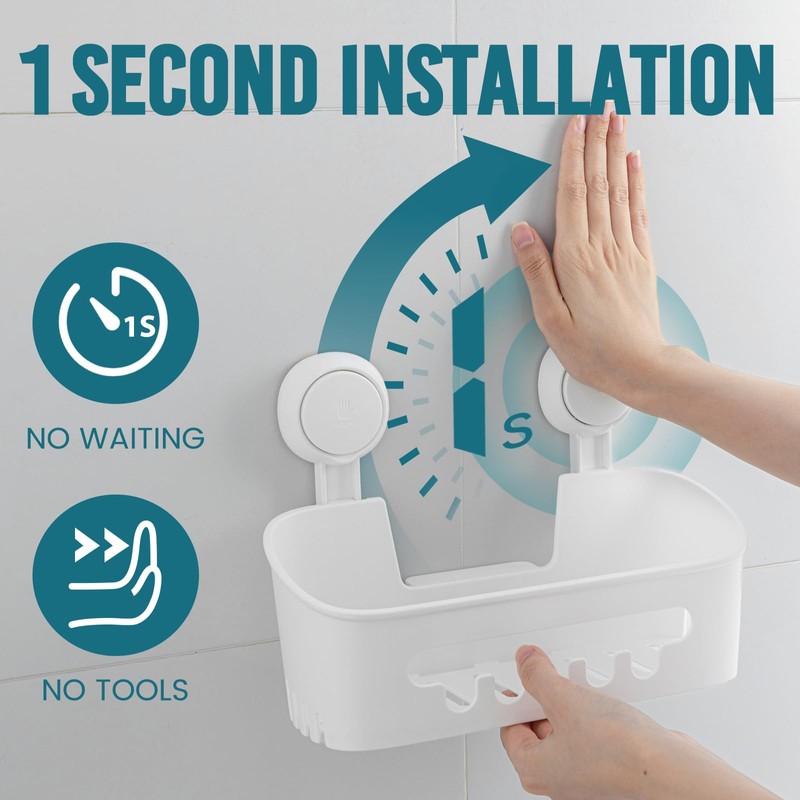 TAILI Shower Caddy Suction Cup, Heavy Duty Bathroom Organizer, Removable