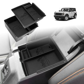TripleAliners Center Console Organizer Compatible with 2021-2024 Ford Bronco(No for Sport) Accessories Bronco 2/4-Door Center Console Storage Box ABS Material with Leather Trim(V2_Black)Won't Fit 2025