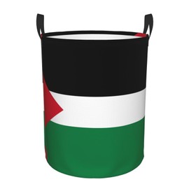Flag of the State of Palestine Portable Storage Basket, Bedroom Clothes Laundry Basket with Handle, Round Single Layer Laundry Basket