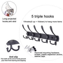 WEBI Coat Rack Wall Mount,Coat Hooks Wall Mount,5 Tri Hooks for Hanging Coats,Wall Coat Hanger,Wall Coat Rack for Clothes,Black
