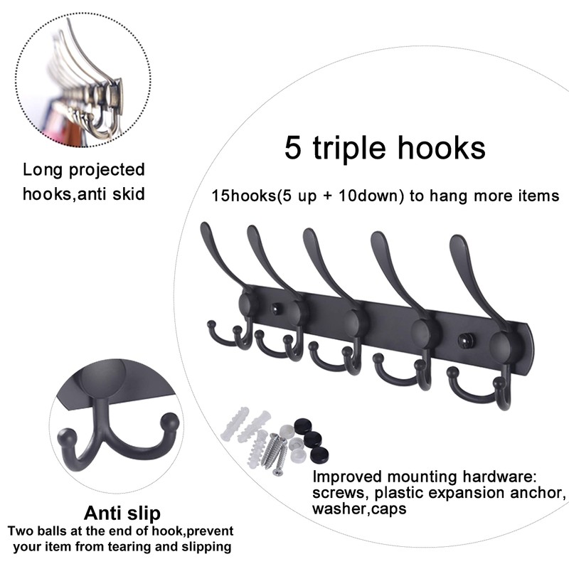 WEBI Coat Rack Wall Mount,Coat Hooks Wall Mount,5 Tri Hooks