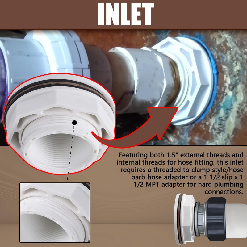 TonGass (1-Pack) 1 1/2" Above Ground Pool Inlet Return Fitting