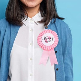 Mom to be Tinplate Badge Pin - Baby Shower Button New Mom Gifts Gender Reveals Party Baby Girl Pink Rosette Button Baby Celebration (Pink)