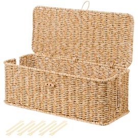 BROWNLILY Cable Management Box, Rattan Style Cord Organizer for Desk Cord Hider Outlet Covers Baby Proofing for Power Strip TV PC Router Charger Under Desk Storage with Lockable Lid and Cable Ties