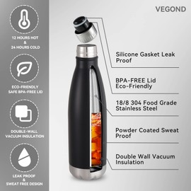 VEGOND 17oz Stainless Steel Water Bottles Bulk, Reusable Metal Sports Water Bottle Keeps Drink Hot and Cold, BPA Free Double Wall Vacuum Cola Shape Insulated Water Bottles for Camping Gym, 4 Pack