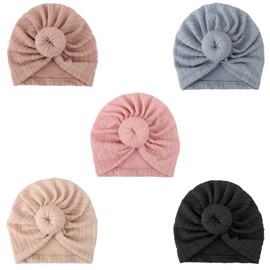 DRESHOW 5 Pieces Baby Turban Hats Turban Bun Knot Baby Infant Beanie Baby Girl Soft Cute Toddler Cap
