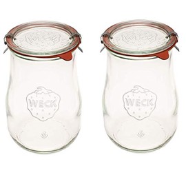 Weck Jars - Weck Tulip Jars 1.5 Liter - Sour Dough Starter Jars - Large Glass Jars for Sourdough - Starter Jar with Glass Lid - Tulip Jar with Wide Mouth - Suitable for Canning and Storage - (2 Jars)