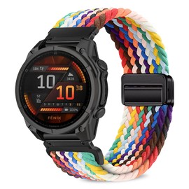 Quickfit 22mm Magnetic Braided Watch Bands Compatible with Garmin Fenix 8 Fenix E 47mm/7 Pro/7/6 Pro/6,Replacement Nylon Sport Strap for Forerunner 965/945/Approach S70 47mm/Instinct 2 Pride Edition