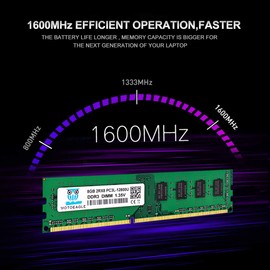 motoeagle PC3L 12800U DDR3L 1600MHz 8GB UDIMM RAM 2Rx8 1.35V 240-Pin Non-ECC Unbuffered Dual Rank Desktop Memory