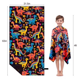 MelonBoat Large Microfiber Beach Towel: Cute Dinosaur Sand Free Beach Towel for Travel, Super Absorbent Quick Dry, Lightweight Compact for Kids Trip Vacation Beach Bath Yoga Camping Pool Swim, 1 Pack