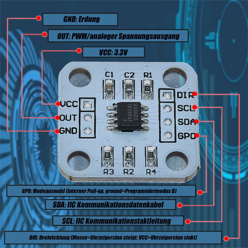 4pcs 12bit High Precision AS5600 Magnetic Encoder, Magnetic Induction Angle