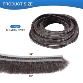 Awclub Brush Seal Weather Stripping with PP, 1/4" x 1/4" x 20ft Card Slot Door Brush Strip for PVC Sliding Sash Door Window and Wardrobe Seal - Non-Adhesive Backing