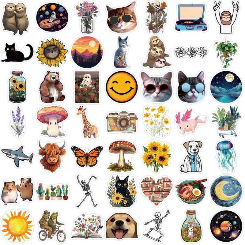 50PCS Aesthetic Sticker Pack Cute Animals, Plants, and Nature Designs