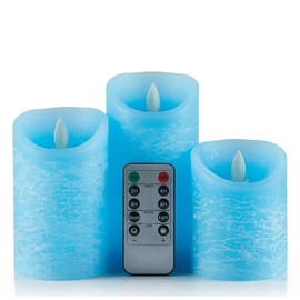 Oulex Flickering Pink Flameless Candles with Battery Operated Remote Control,Velas Artificiales para Decoracion Candels,Realistic LED Candles with Timer,Real Wax Pillar Candles for Wedding (Blue-3)