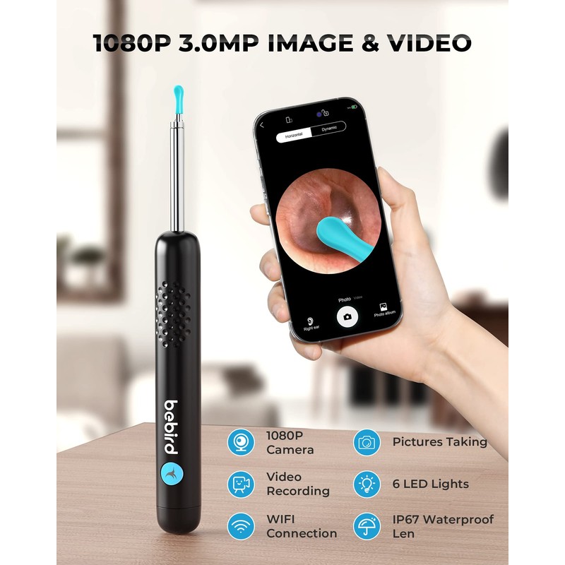 Ear Wax Removal Tool Camera, R1 Upgraded Anti-Fall Off Eartips
