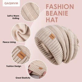Women Beanie Hat Scarf Gloves Set Fleece Lined Winter Warm Hat Knit Touchscreen Gloves for Cold Weather