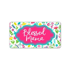 Honey Dew Gifts, Blessed Mama, 12 inch by 6 inch, Decorative License Plate, Front Vanity Plate for Car, Mama Accessories, Flower Floral Pink Blessed Mom License Plate, HDG-1562