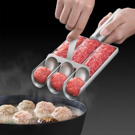 COZHYESS None-Stick Meatballs Kitchen Triple Meatballs Maker Stainless Steel Meatball Maker with Cutting Spade DIY Kitchen Cooking Tools for Quick Cooping Meatballs Fish Balls