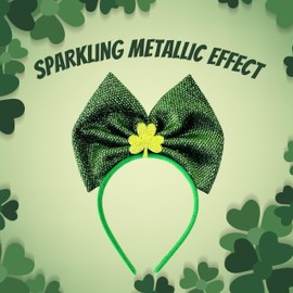 Lizzy 1 x Irish Bow Tinsel Headband with Shamrock Decoration | for St. Patrick's Day Novelty Irish Gifts Fancy Dress Headband Hair Accessories for Adults (1)