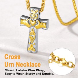 U7 Women's Cremation Urn Necklace for Ashes Cycle of Life Celtic Knot Dog Feet Wings Crucifix Cylinder Urn Necklace Stainless Steel Pendant Chain Cremation Jewellery for Men, Stainless Steel, No