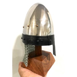 ARTIZANSTORE Medieval Armor Nasal Home Decorative Mini Helmet with Wooden Stand Helmet, Tabletop Decoration, Medieval Decorative Purposes Additionally Helmet Decoration