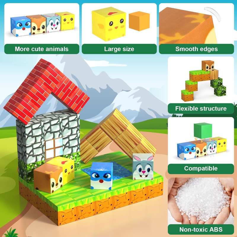 Beedove Bloques Magnéticos Juguetes Construccion, 48 Piezas Juguetes Imán de