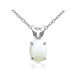 Collar con colgante de plata de ley con piedra de imitación o nácar de 8 x 6 mm con solitario ovalado