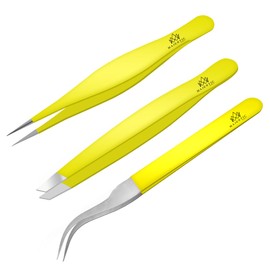 Surgical Tweezers for Ingrown Hair - Precision Sharp Needle Nose Pointed Tweezers for Splinters, Ticks & Glass Removal - Best for Eyebrow Hair, Facial Hair Removal (Triple Yellow)